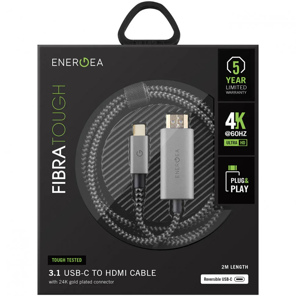 Energea Fibratough, Usb-C To Hdmi Cable 4K@60Hz 2M - Black - Tashqila Energea Fibratough, Usb-C To Hdmi Cable 4K@60Hz 2M - Black - Tashqila
